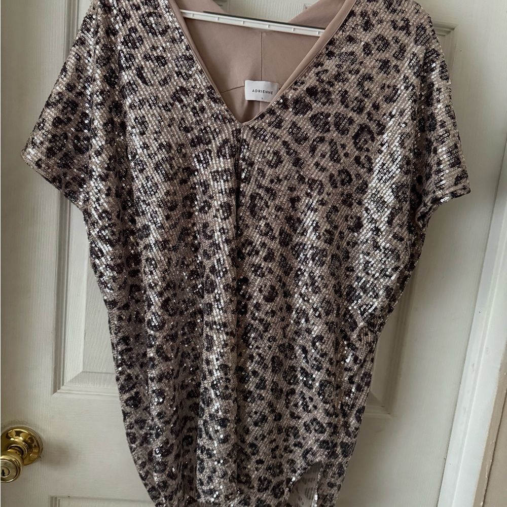Adrienne Sequin Leopard Print Blouse - Silver and Black
